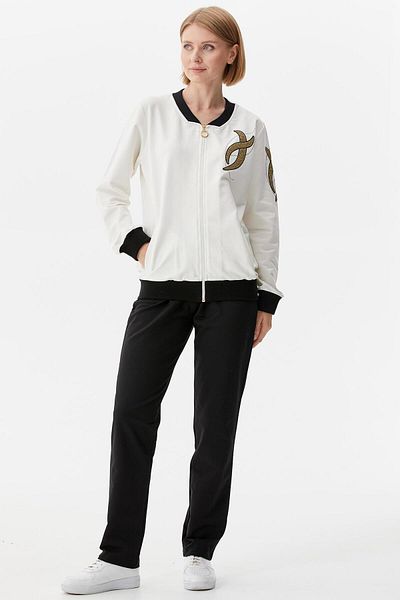 Sementa Zippered Embroidery Detailed Tracksuit Set - Ecru - Black