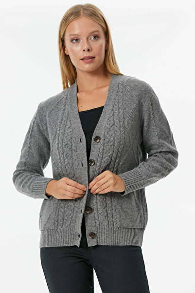 Sementa Buttoned Hair Braided Knitwear Cardigan - Gray