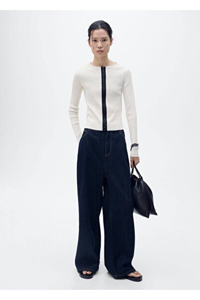 MANGO Woman Kontrast kapamalı pamuklu hırka