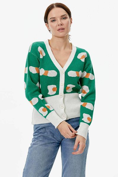 Sementa Cardigan tricotat cu nasturi cu modele colorate - alb