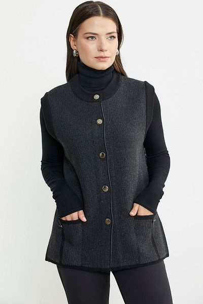 Sementa Black Corded Double Colored Wool Knitwear Vest