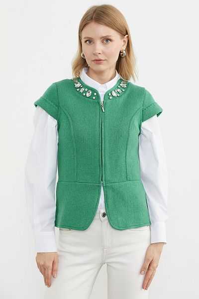 Sementa Stone Detailed Short Sleeve Knitwear Jacket - Green