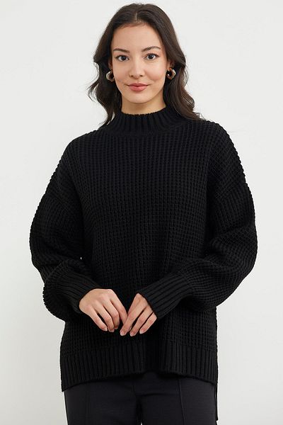 Sementa Pulover tricotat casual cu spatele lung - negru