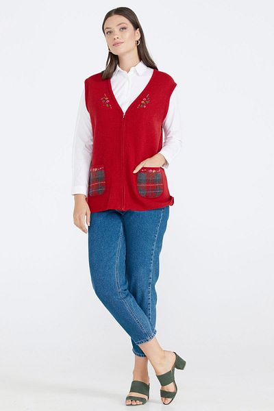 Sementa Zippered Knitwear Vest with Pockets - Red