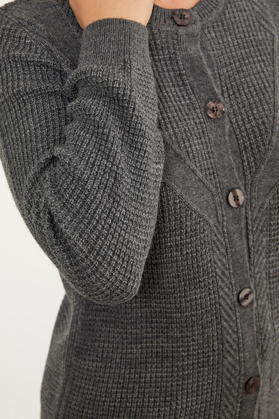 Sementa Honeycomb Knitted Buttoned Knitwear Cardigan - Dark Gray