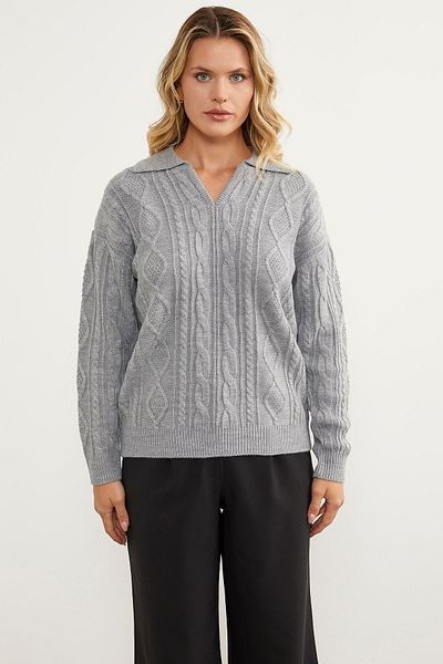 Sementa Pulover cu model cu guler polo - gri deschis