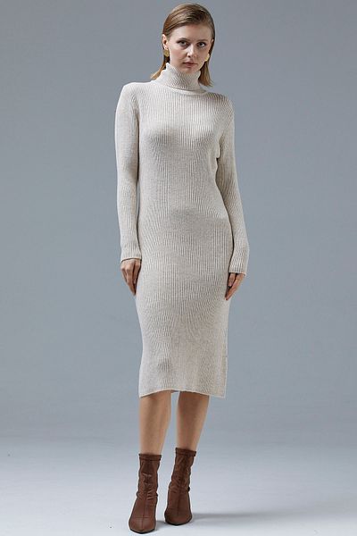 Sementa Πλήρες Πλεκτό Φόρεμα Fisherman Twill Midi - Stone