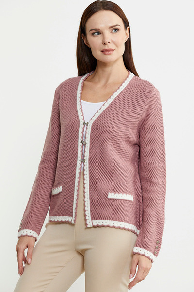 Sementa Short Wool Knitted Cardigan with Slit Collar Detail - Rose