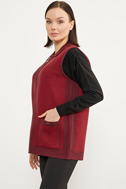 Sementa Polo Collar Zippered Knitwear Vest - Claret Red