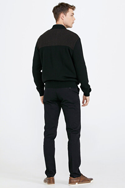 Sementa Ανδρικό Πλεκτό Παλτό με Μπλοκ Μοτίβο Τσέπης - Μαύρο