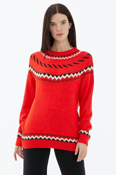 Sementa Pulover tricot cu gât - roșu