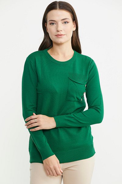Sementa Pulover de tricotaj cu nasturi cu buzunar cu gât - verde