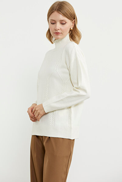 Sementa Half Fisherman Patterned Basic Knitwear Sweater - Bone