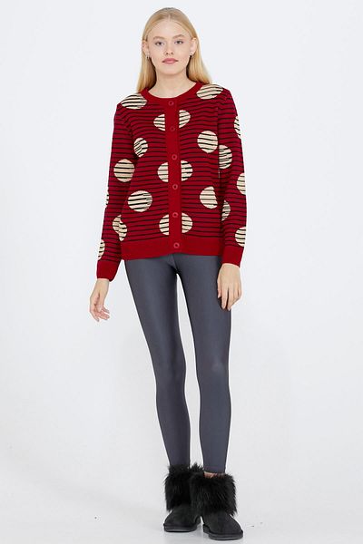 Sementa Null Collar Buttoned Women's Knitwear Jacket - Red