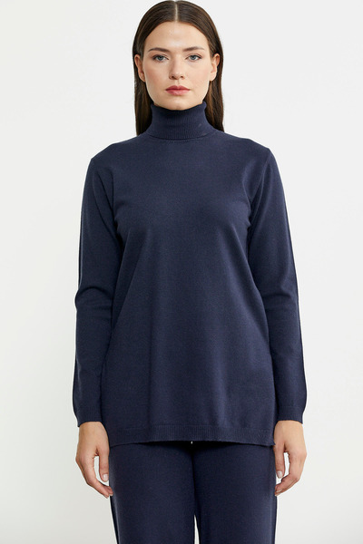 Sementa Navy Blue Full Turtleneck Sweater and Pants Knitwear Set