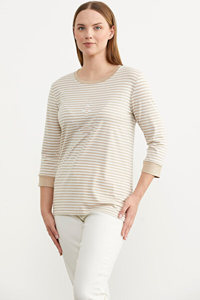 Sementa Μπλουζάκι με ριγέ χτενισμένο βαμβακερό με λεπτομέρεια αγκύρωσης - Mink