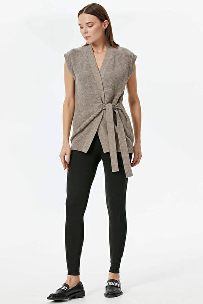 Sementa Μάλλινο Πλεκτό Γιλέκο με Αυτοζώνη - Milk Coffee