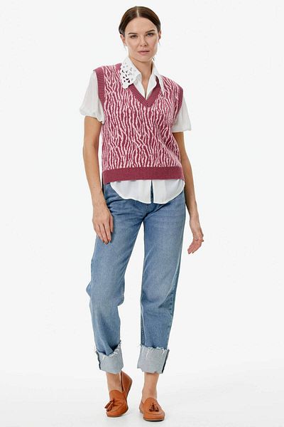 Sementa V-Neck Patterned Knitwear Sweater - Rose