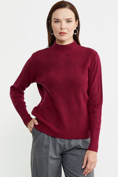 Sementa Pulover Tricotaj Roșu Claret - Motiv Half Fisherman