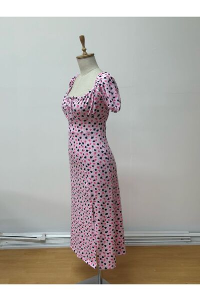 arvensolin Rochie de damă roz cu model de flori de trifoi cu fantă în față