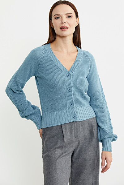 Sementa Light Blue Short Knitwear Cardigan - Short with Buttons and Wool