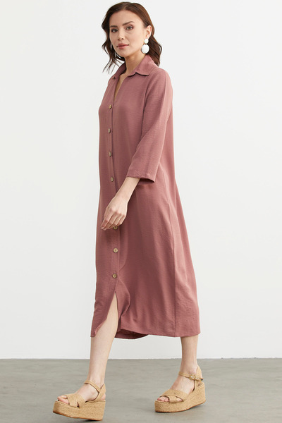 Sementa Rahat Kalıp Midi Boy Düğmeli Elbise - Gül