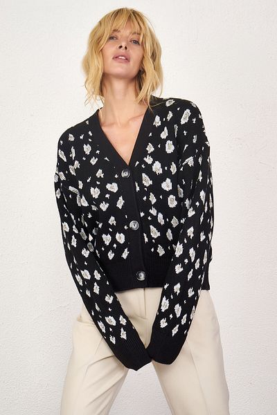 Sementa Cardigan de damă cu model leopard - negru - os