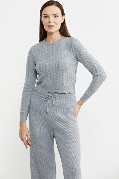 Sementa Gray Crop Knitwear Sweater - Hair Knit Sliced