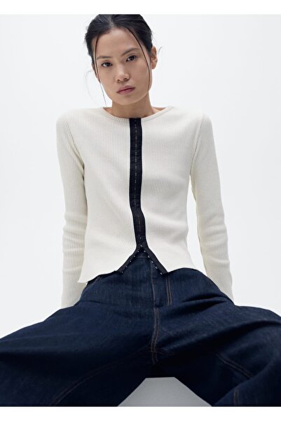 MANGO Woman Kontrast kapamalı pamuklu hırka