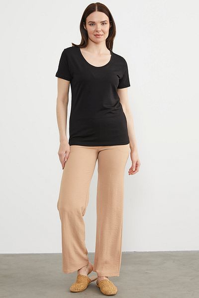 Sementa Tricou din bumbac pieptănat cu guler deschis - negru