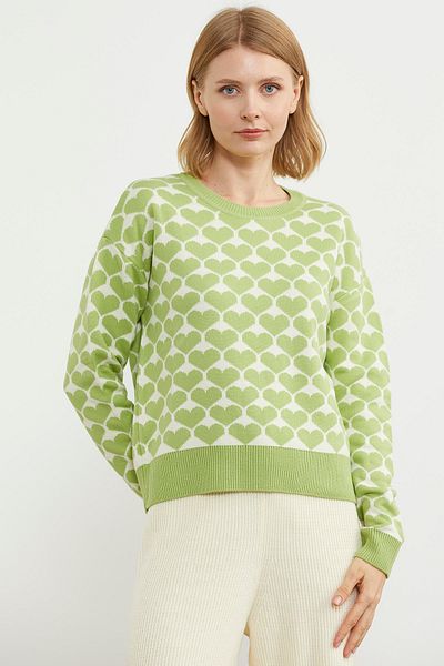 Sementa Pulover cu decolteu cu model de inimă - verde