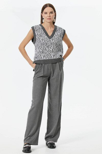 Sementa V-Neck Patterned Knitwear Sweater - Gray