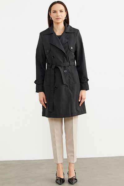 Sementa Large Size Shawl Collar Trench Coat - Black
