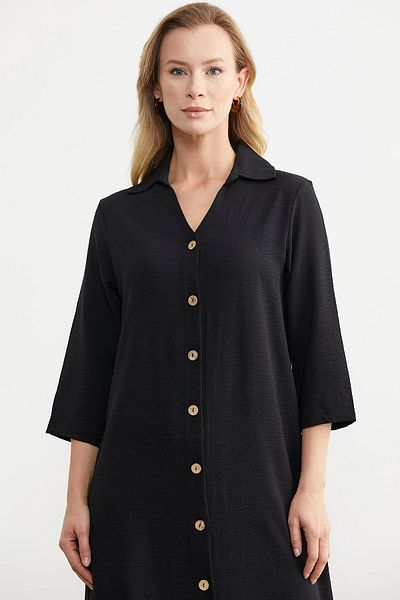 Sementa Rochie cu nasturi, cu lungime midi, confortabilă - neagră