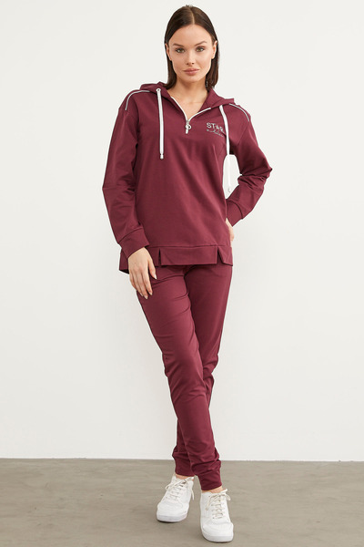 Sementa Jogger Oversize Hooded Tracksuit Set - Claret Red