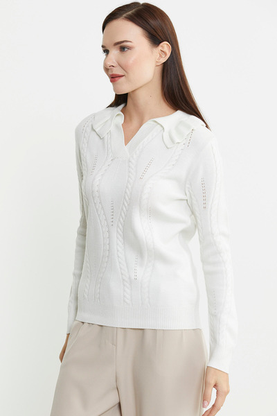 Sementa Motif Ruffle Collar Knitwear Sweater - Bone