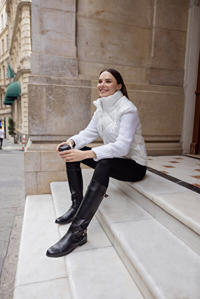 Sementa Knitwear Combined Quilted Stand Collar Coat - Bone