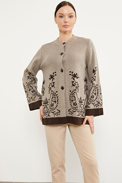 Sementa Jachetă de tricotaje groase cu nasturi cu ac - bej închis
