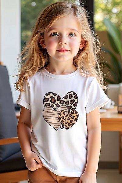 MYADA Tricou pentru fete, cu imprimeu cu inimă leopard premium, 23555