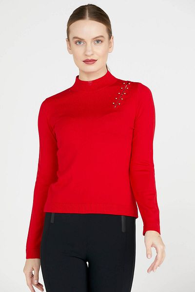 Sementa Knitwear Sweater with Shoulder Accessory - Red