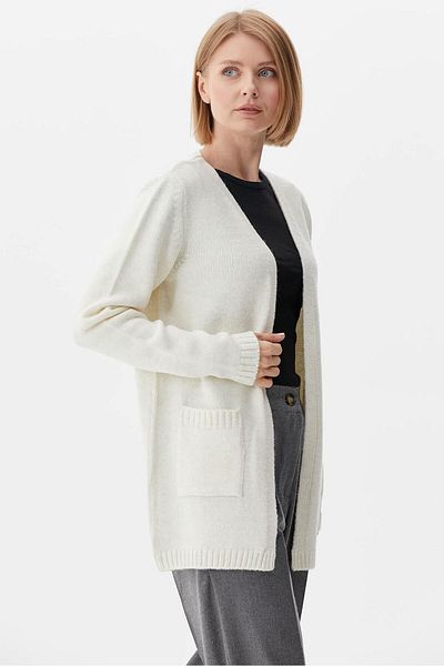 Sementa V-Neck Women's Knitwear Jacket with Pockets - Bone