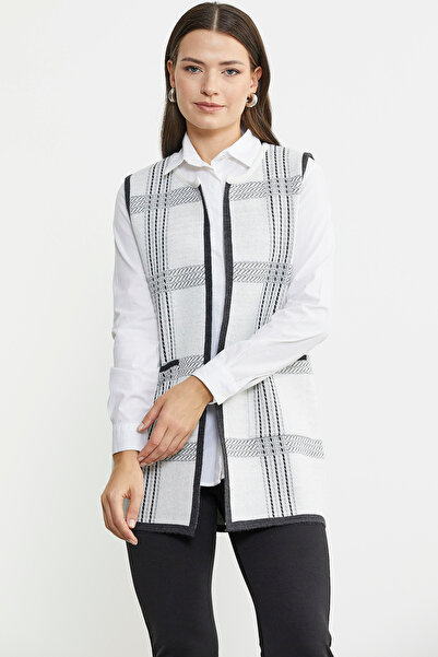 Sementa Λευκό Διπλό Χρώμα Μάλλινο Γιλέκο Πλεκτό με Βελόνα