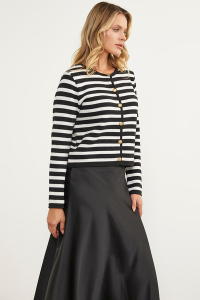 Sementa Colorful Striped Knitwear Short Cardigan - Black