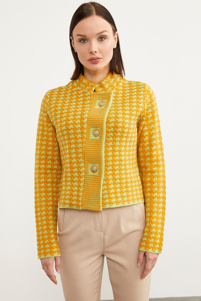 Sementa Houndstooth Patterned Stand Collar Knitwear Cardigan - Pistachio Green
