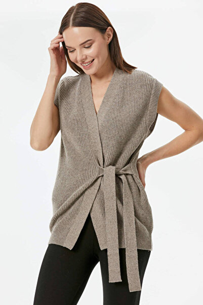 Sementa Μάλλινο Πλεκτό Γιλέκο με Αυτοζώνη - Milk Coffee