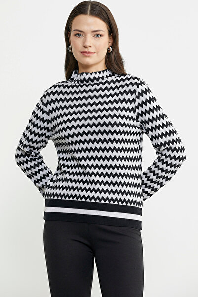 Sementa Λευκό Πλεκτό Πουλόβερ - Διπλό Χρώμα Μοτίβο Houndstooth