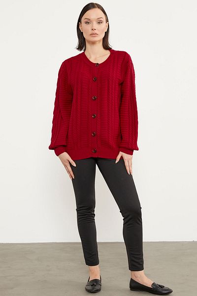 Sementa Crew Neck Buttoned Knitwear Cardigan - Red