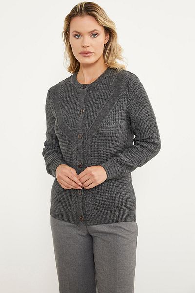 Sementa Honeycomb Knitted Buttoned Knitwear Cardigan - Dark Gray