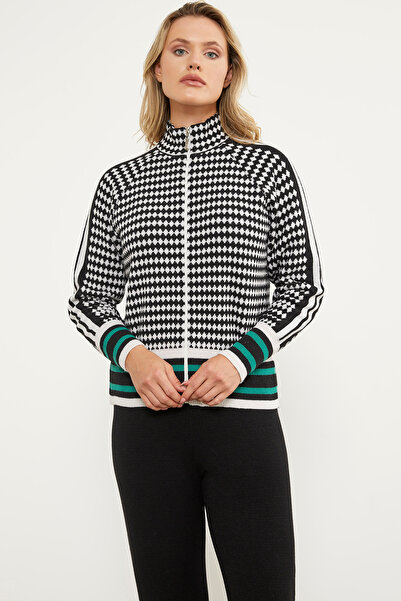 Sementa Трикотажний кардиган з застібкою-блискавкою та візерунком «гусяча лап...