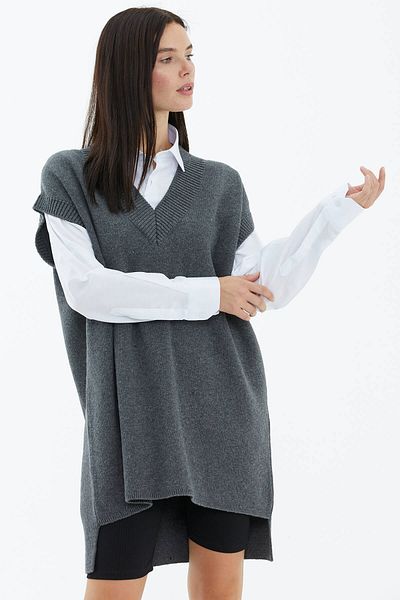 Sementa V-Neck Long Knitwear Sweater - Dark Gray